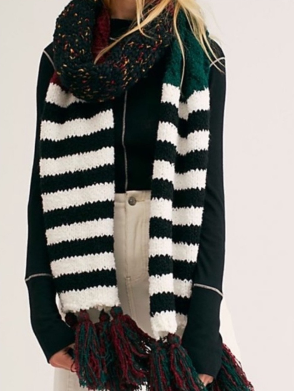 Free People Nova Knit Scarf with Multicolor Fringe